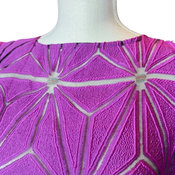 #A247 NANCY COCKTAIL CHIC PURPLE GEOMETRIC RUNWAY INSPIRED PUFF SLEEVE TOP NWT L - Picture 6 of 10